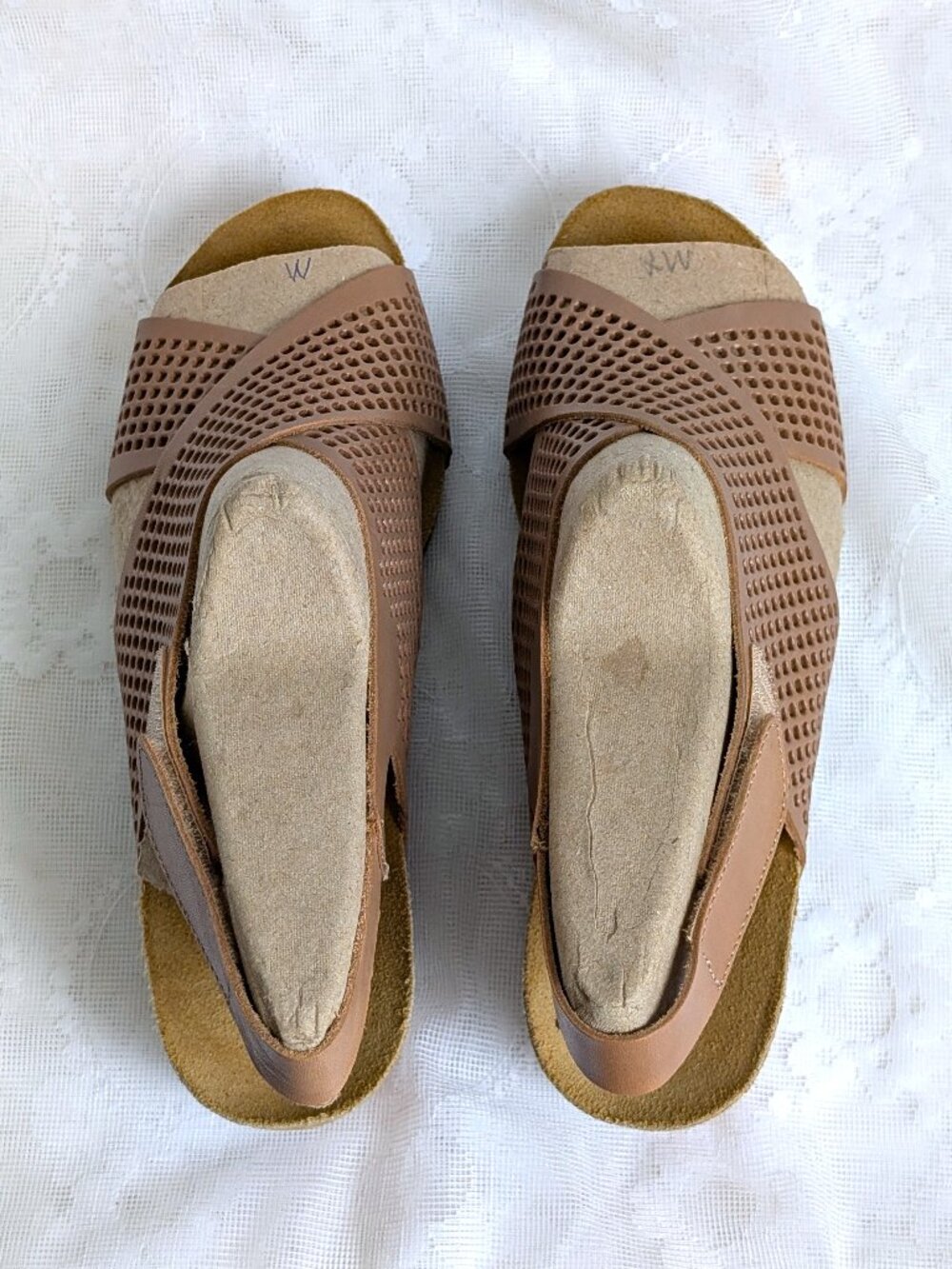NWOT Eric Michael Portugal Brown Leather Slingback Wedge Sandals 41 9.5-10 US